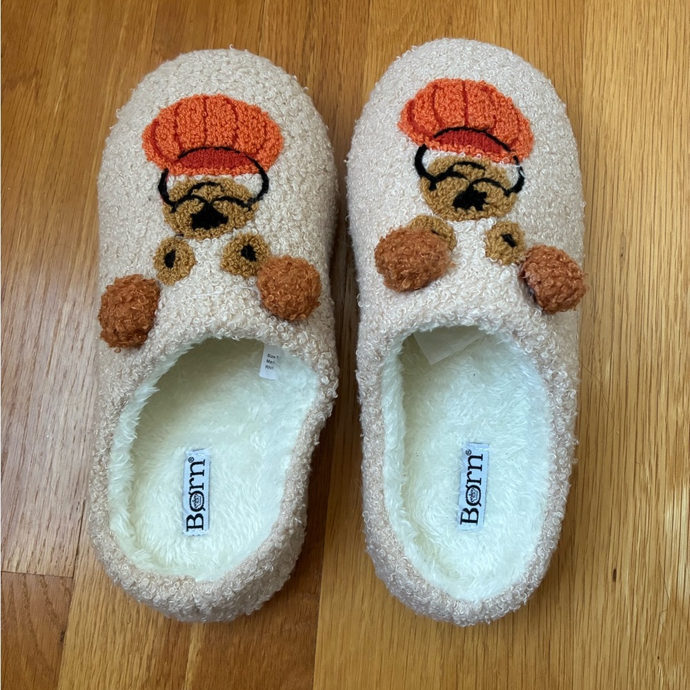 Børn Sherpa-like Slippers Fall Halloween Dog Pumpkin Pattern Beige Cream Size 7 - Picture 2 of 4